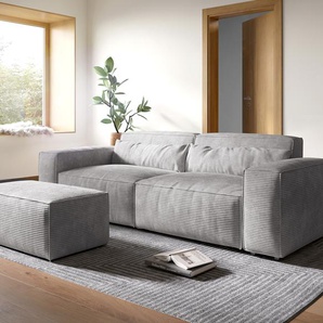 Big-Sofa Sirpio XL 270x130 cm Cord Silbergrau mit Hocker, Big Sofas