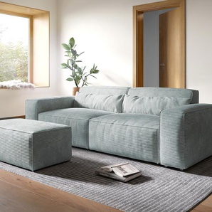 Big-Sofa Sirpio XL 270x130 cm Cord Pastellblau mit Hocker, Big Sofas