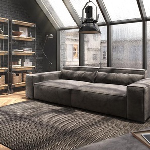 Big-Sofa Sirpio XL 270x130 cm Mikrofaser Khakibraun mit Hocker, Big Sofas
