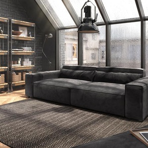 Big-Sofa Sirpio XL 270x130 cm Mikrofaser Schwarz mit Hocker, Big Sofas