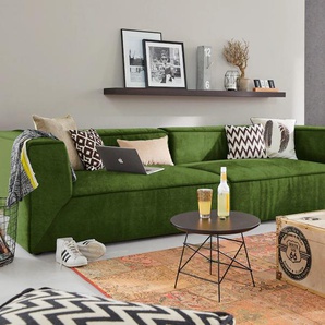 Big-Sofa TOM TAILOR HOME BIG CUBE Sofas Gr. B/H/T: 240 cm x 66 cm x 122 cm, Samtstoff TSV, ohne Sitztiefenverstellung, grün (olive tsv 23) XXL Sofas