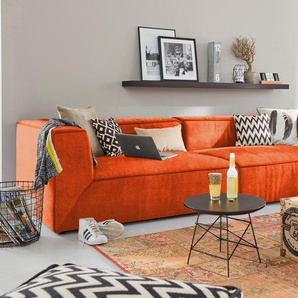 Big-Sofa TOM TAILOR HOME BIG CUBE Sofas Gr. B/H/T: 240 cm x 66 cm x 122 cm, Samtstoff TSV, ohne Sitztiefenverstellung, orange (saffron tsv 17) XXL Sofas