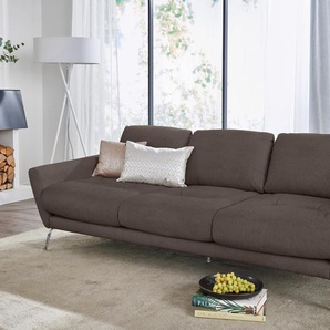 Big-Sofa W.SCHILLIG softy Sofas Gr. B/H/T: 254 cm x 79 cm x 113 cm, Chenille-Flachgewebe R66, braun (brown r66) XXL Sofas mit dekorativer Heftung im Sitz, Füße Chrom glänzend