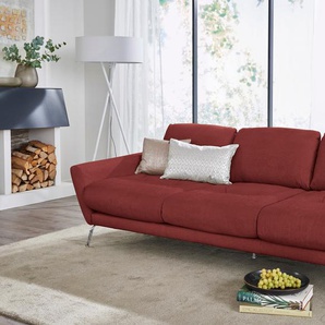 Big-Sofa W.SCHILLIG softy Sofas Gr. B/H/T: 254 cm x 79 cm x 113 cm, Chenille-Flachgewebe R66, rot (red r66) XXL Sofas mit dekorativer Heftung im Sitz, Füße Chrom glänzend