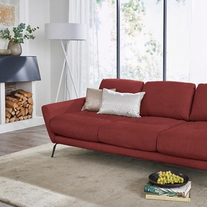 Big-Sofa W.SCHILLIG softy Sofas Gr. B/H/T: 254 cm x 79 cm x 113 cm, Chenille-Flachgewebe R66, rot (red r66) XXL Sofas mit dekorativer Heftung im Sitz, Füße schwarz pulverbeschichtet