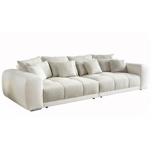Big-Sofa XXL 306 cm Federkern Lounge Couch Kunstleder Weiß und Stoff Grau Beige / 15113