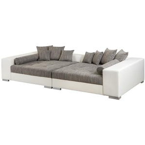 Big-Sofa Grau/Weiß/Weiß/Hellgrau Kunstleder Madara / Strukturstoff Beka 308 x 80 x 153cm Modern