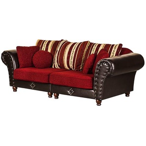 Bigsofa Rot/Braun Webstoff 250 x 83 x 96cm Landhaus