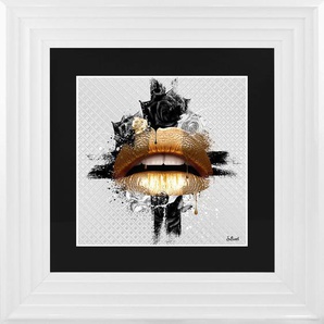 Bild Bouche Or, Schwarz, Gold, Hellgrau, Kunststoff, Glas, Papier, Karton, quadratisch, 75x75x3.5 cm, gerahmt, Bilder, Gerahmte Bilder