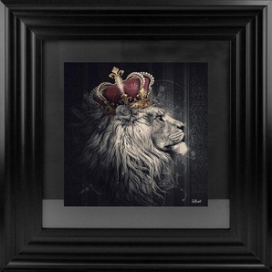 Bild Lion Couronne I , Grau, Gold, Bordeaux , Kunststoff, Glas, Papier, Karton , quadratisch , 55x55x3.5 cm , gerahmt , Bilder, Gerahmte Bilder