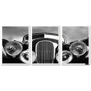 Bild mit Rahmen BRUNO BANANI Oldtimer - Gerahmter Digitaldruck Wandbild Bilder Gr. B/H: 30 cm x 40 cm, Wandbild-Set Hochformat, 1 St., grau (grau, weiß, schwarz) Bilder mit Rahmen 3x 30x40 cm - Holzrahmen Dekoration Weißer Triptychon