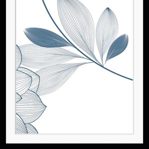 Bild QUEENCE Bilder Gr. B/H: 30 cm x 40 cm, Wandbild Blumen Hochformat, blau (schwarz) Kunstdrucke Blumen, gerahmt