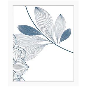 Bild QUEENCE Bilder Gr. B/H: 30 cm x 40 cm, Wandbild Blumen Hochformat, blau (weiß) Kunstdrucke Blumen, gerahmt