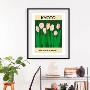 Bild QUEENCE Kyoto Bilder Gr. B/H: 50 cm x 70 cm, Wandbild Blumen Hochformat, 1 St., bunt (pink, grün, rosa) Kunstdrucke