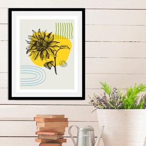 Bild QUEENCE Sunflower Bilder Gr. B/H: 50 cm x 70 cm, Wandbild Blumen Hochformat, 1 St., bunt (schwarz, grün, gelb, blau) Kunstdrucke