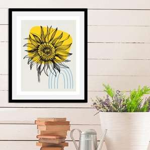 Bild QUEENCE Sunny Bilder Gr. B/H: 50 cm x 70 cm, Wandbild Blumen Hochformat, 1 St., bunt (blau, schwarz, gelb) Kunstdrucke