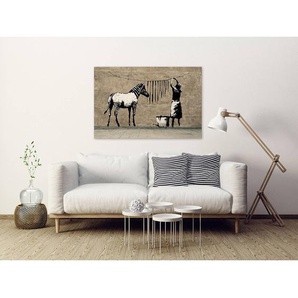 Bild Washing Zebra on Concrete Banksy Holzwerkstoff & Textil Braun 90 x 60cm