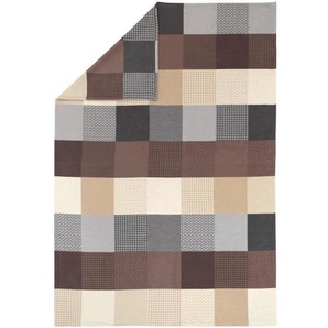 Bio:Vio Wohndecke Cottona Natura, Braun, Grau, Beige, Textil, Karo, 140x200 cm, Gots, Made in Germany, Oeko-Tex® Standard 100, Einfassband, Wohntextilien, Decken, Kuscheldecken