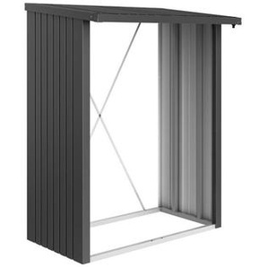 Biohort Gerätehaus Woodstock , Dunkelgrau , Metall , 157x199x102 cm , Qualität aus Österreich , Schrauben und Scharniere aus Edelstahl, wartungsfrei, Dachvorsprung, ohne Boden, umfangreiche Grundausstattung, integrierter Wasserablauf , Aufbewahrung &