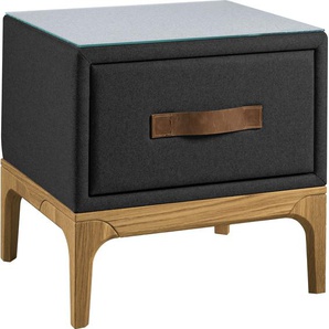 Nachtkommode BIRKENSTOCK Iona Sideboards Gr. B/H/T: 51 cm x 49,5 cm x 43,5 cm, 1, grau (anthrazit cww 28) Nachtkonsolen und Nachtkommoden mit Lederlaschen-Griff, Holzsockel in Eiche natur