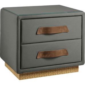 Nachtkommode BIRKENSTOCK Montevideo Sideboards Gr. B/H/T: 61 cm x 52,5 cm x 45 cm, 2, grau (fenstergrau tbb 28) Nachtkonsolen und Nachtkommoden inklusive Glasplatte, mit Lederlaschen-Griffen, Holzsockel