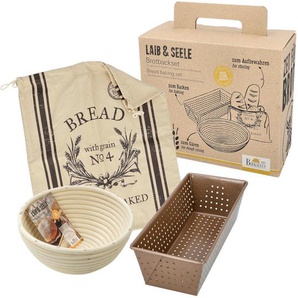 Birkmann Brotback-Set Laib & Seele, Metall, Textil, Naturmaterialien, 3-teilig, 26.3x22x12 cm, Backen, Backformen, Backformen-Sets