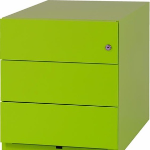 BISLEY Note Rollcontainer mit 3 Schüben aus Metall abschließbar in grün - Bürocontainer mit Schloss für DIN A4 Dokumente, Kleinteile & Büromaterial, Container für Büro & Homeoffice auf Rollen