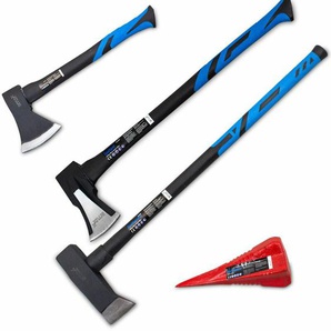 4er Set Granate 1800g + Beil 1000g + Spaltaxt 2000g + Spalthammer 4kg Keil Spaltkeil Spaltbeil Axt Holzspalter mit Fiberglasschaft für Garten Forst