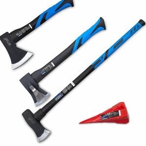 4er Set Granate 1800g + Beil 600g + Spaltaxt 1000g + Spalthammer 2,7kg Keil Spaltkeil Spaltbeil Axt Holzspalter mit Fiberglasschaft für Garten Forst