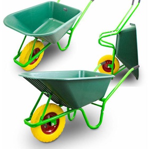 Bituxx Gartenschubkarre Hellgrün mit PVC Wanne Grün und Polyurethan Rad Gelb