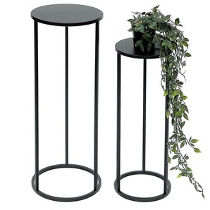 Blumenhocker Metall Schwarz Rund Blumenständer Beistelltisch 96316 2er Set Blumensäule Modern Pflanzenständer Pflanzenhocker - Dandibo