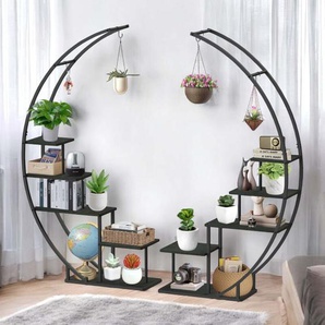 Blumenregal indoor 170 cm Hoch Metall Schwarz Rund 96586 Blumentreppe Groß Halbrund Pflanzenständer Modern Design - Dandibo