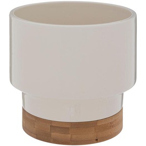Blumentopf Topf aus Keramik   Bambus, weiß, H.16 cm