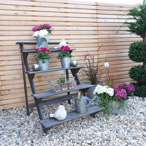 Blumentreppe groß, grau Promadino Treppe Garten Dekoration Hingucker Holz Blumen
