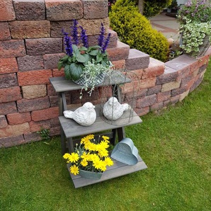 Blumentreppe klein, grau Promadino Garten Dekoration Hingucker Treppe Holz Blume