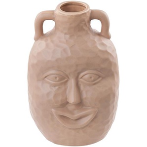 Blumenvase Beige Keramik 26 cm dekoratives Gesicht Motiv handgefertigtes Zubehör traditionelles Design