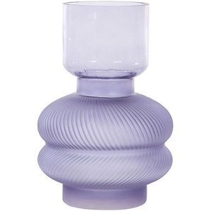 Blumenvase Violett Glas 24 cm Organische Form mit Schmalem Hals Rillen Modern Tischdeko Wohnaccessoires Deko Glasvase für Wohnzimmer Esstisch