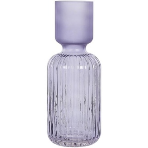 Blumenvase Violett Glas 31 cm Hohe Form mit Schmalem Hals Rillen-Struktur Modern Tischdeko Wohnaccessoires Deko Glasvase Wohnzimmer Esstisch
