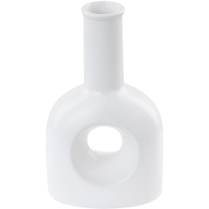 Blumenvase Weiß Keramik 22 cm Handgemacht Langer Hals Schmale Öffnung Organische Form Deko Accessoires für Wohnzimmer Schlafzimmer Flur