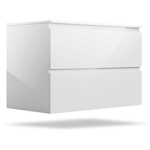 Blumfeldt - Waschbeckenunterschrank mit Keramik-Waschbecken, Badezimmerschrank glanzend weiß, elegantes Design, Breite 80 cm - Moderner Schrank fur