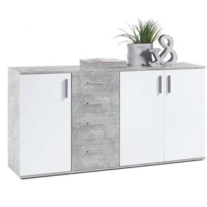 BOBBY Kommode 3 Front: weiß, Korpus: Betonoptik, 3 Türen, 4 Schubkästen