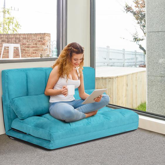 Bodensofa Einstellbares Bettsofa Schlafcouch Lazy Sofa Bett mit 2 Kissen Blau