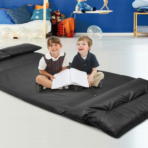 Bodensofa mit 2 Kissen Verstellbares Klappsofa aus Kunstleder Faltbar Schwarz