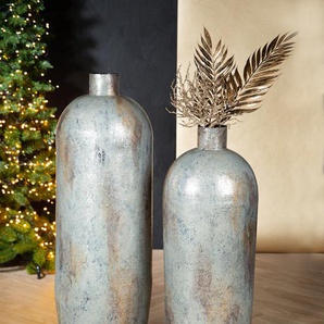 Bodenvase GILDE Vase Serenity Vasen Gr. B/H/T: 21 cm x 79 cm x 21 cm, grau (grau, silberfarben) Blumenvasen