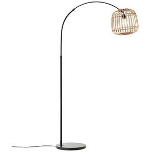 Bogenlampe BRILLIANT Nikka Lampen Gr. 1 flammig, Höhe: 171 cm, schwarz (schwarz, natur) Bogenlampen mit Rattan-Schirm, 171 cm Höhe, E27, MetallRattan, schwarznatur
