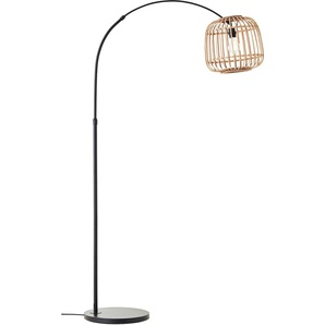 Bogenlampe HOME AFFAIRE Grazay Lampen Gr. Höhe: 171,00 cm, schwarz (natur, schwarz) Bogenlampen Stehleuchte mit 1,7m Höhe und 1,1m Ausladung, Schirm aus Rattan