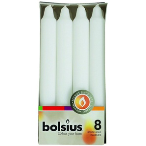 Bolsius Haushaltskerzen weiß, Höhe 18 cm, Ø 2,13 cm, 8er Pack GLO660208840