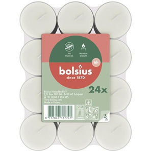 Bolsius Teelichte 24er Flatpack 6 Stunden transparenter Cup weiß GLO660201336