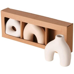 Boltze Home Vase, Weiß, Beige, Keramik, rund, 3.5x10x10 cm, zum Stellen, Dekoration, Vasen, Keramikvasen