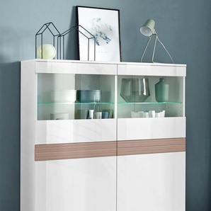 Vitrine BORCHARDT MÖBEL Florenz Schränke weiß (weiß hg, cappuccino riffeloptik hg mdf) Vitrinen Höhe 125 cm